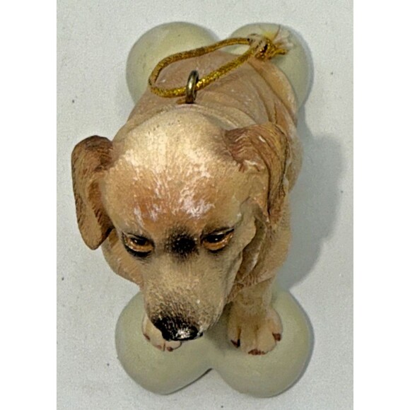 Vintage Realistic LABRADOR RETRIEVER DOG On Bone Christmas Tree Ornament 3.75” - Picture 10 of 12